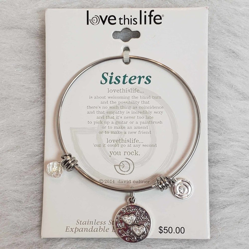 LOVE THIS LIFE Women's Stainless Steel Expandable SISTERS Bangle Charm Bracelet